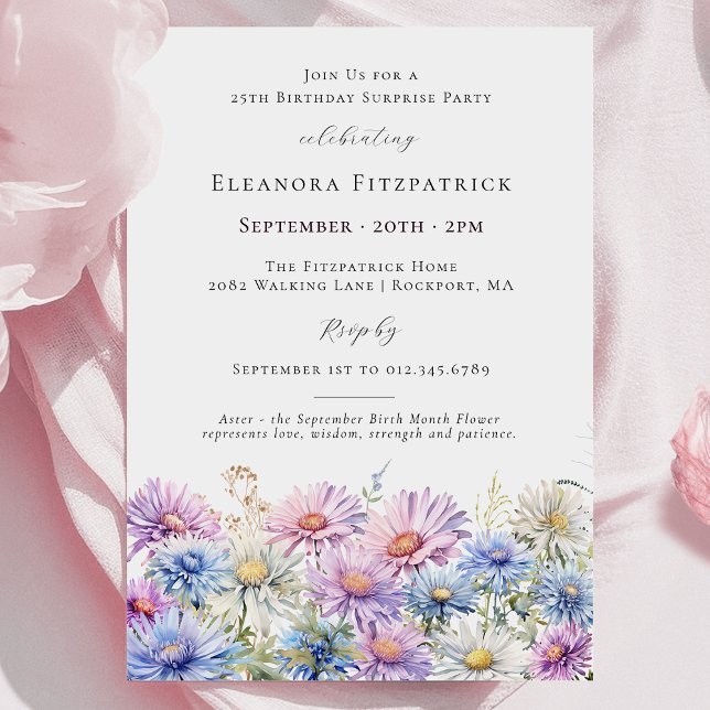 Invitation FÊTE SURPRISE 25 septembre Fleur du mois de naissa (Créateur téléchargé)