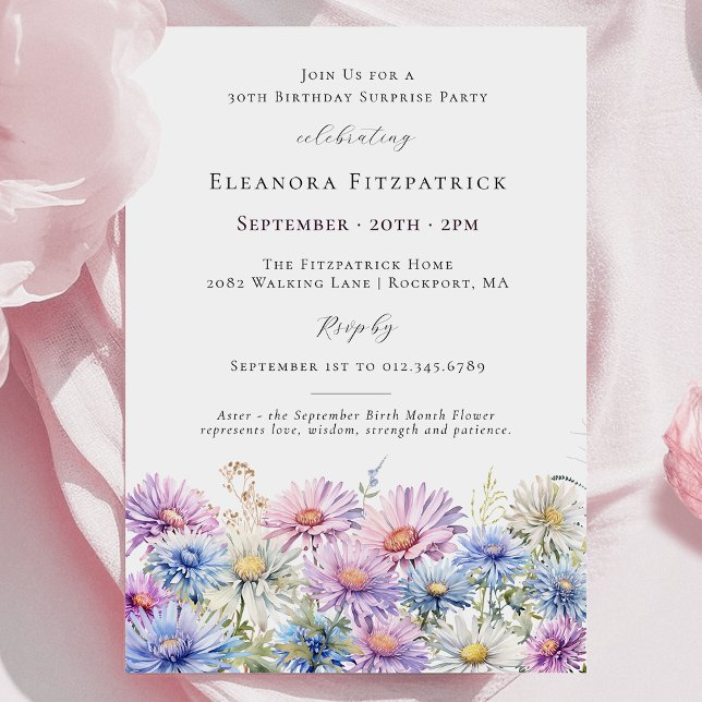Invitation FÊTE SURPRISE 30 septembre Fleur du mois de naissa (Créateur téléchargé)