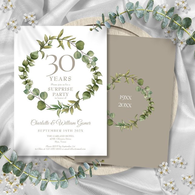 Invitation Fête surprise 30e anniversaire de mariage Bois ver (Surprise Party 30th Anniversary Woodland Greenery Invitation)