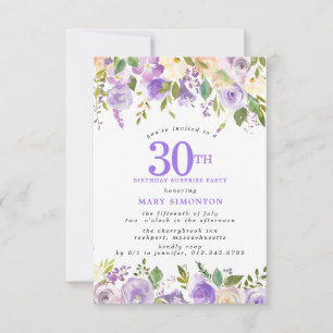 Invitation FÊTE SURPRISE 30e Anniversaire Jolie Fleur Florale