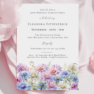 Invitation FÊTE SURPRISE 40 septembre Fleur du mois de naissa