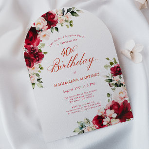 Invitation FÊTE SURPRISE 40e anniversaire Arc floral rose rou