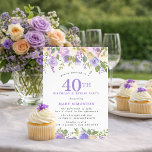 Invitation FÊTE SURPRISE 40e Anniversaire Jolie Fleur Florale<br><div class="desc">Honorez une femme spéciale avec cette invitation élégante et féminine pour une fête d'anniversaire pour ses 40 ans. « 40th » est écrit en grand texte violet. « Birthday Surprise Party » suit. Le nom de l'invitée d'honneur est également en lettres majuscules violettes. Le reste du texte est d'un gris...</div>