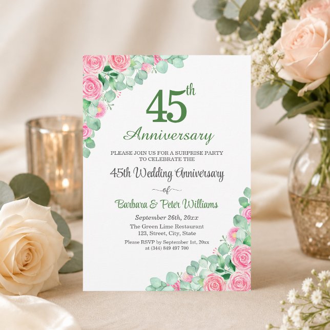 Invitation Fête surprise 45 ans de mariage Roses (Créateur téléchargé)
