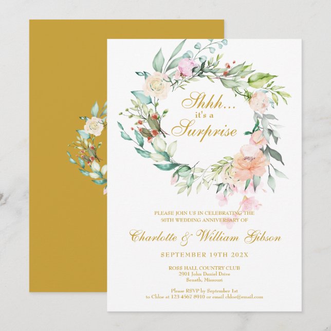 Invitation Fête surprise 50 ans de mariage Floral (Devant / Derrière)