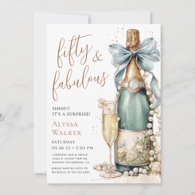 Invitation Fête surprise « 50 ans et fabuleux » avec écriture (Devant)