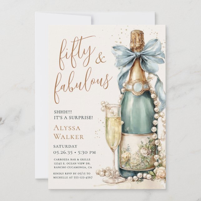 Invitation Fête surprise « 50 ans et fabuleux » avec écriture (Devant)