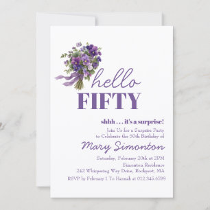 Invitation Fête surprise 50e Anniversaire Bouquet Floral Viol