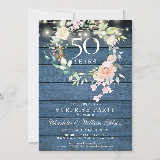 Invitation Fête surprise 50e anniversaire de mariage Floral r (Devant)