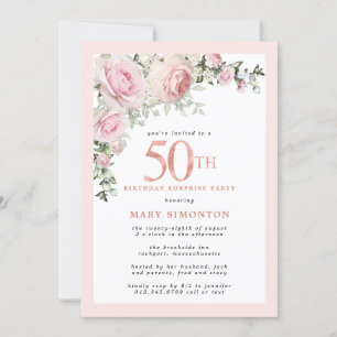 Invitation FÊTE SURPRISE 50e anniversaire Rose Rose Floral