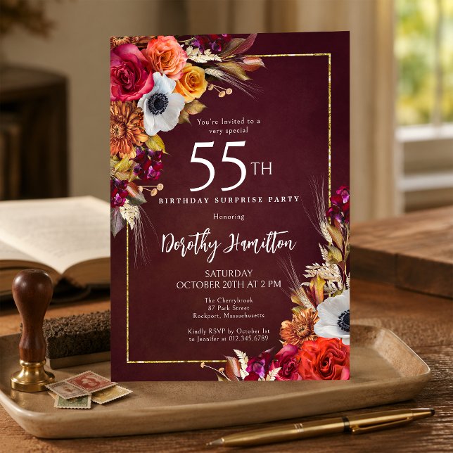 Invitation FÊTE SURPRISE 55e Anniversaire Fleurs d'automne de (Créateur téléchargé)
