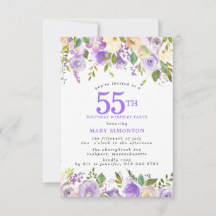 Invitation FÊTE SURPRISE 55e Anniversaire Fleurs Violettes Jo