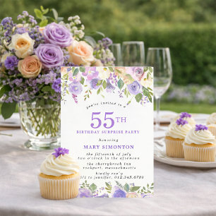 Invitation FÊTE SURPRISE 55e Anniversaire Fleurs Violettes Jo