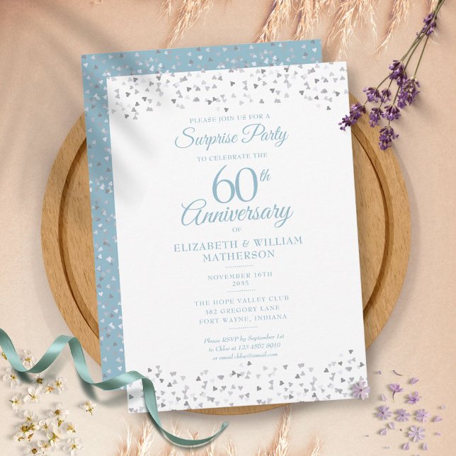 Invitation Fête surprise 60 ans Anniversaire Cœurs d'amour (Créateur téléchargé)