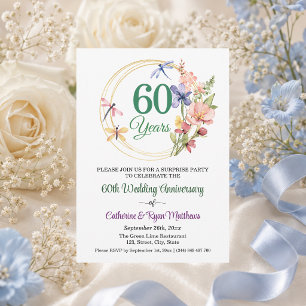 Invitation Fête surprise 60 ans de mariage floral