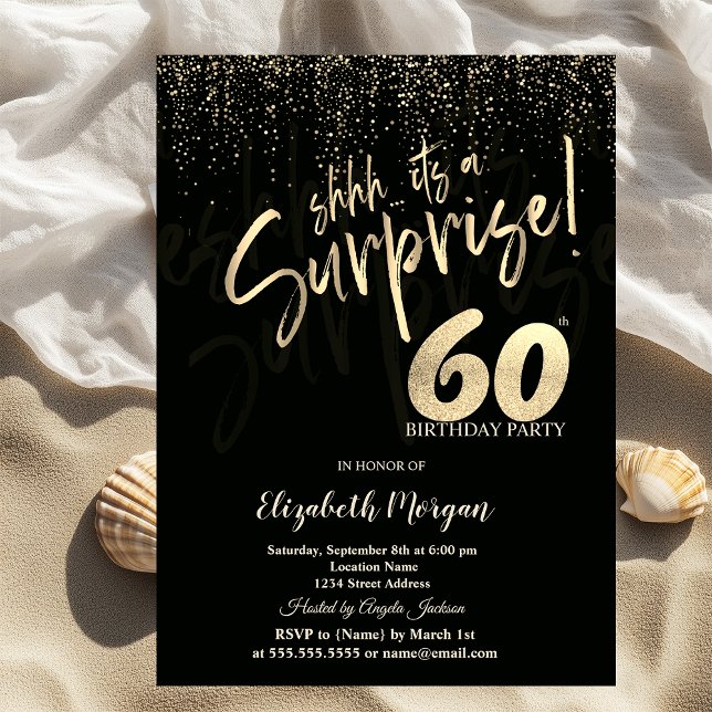 Invitation Fête surprise 60 ans en Or festif (Créateur téléchargé)