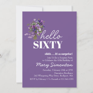 Invitation FÊTE SURPRISE 60e Anniversaire Bouquet Floral Viol