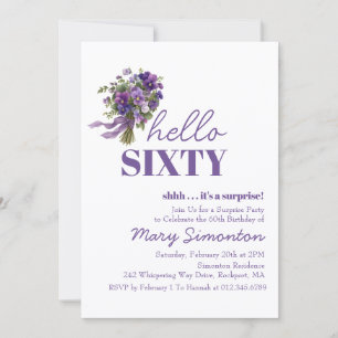 Invitation Fête surprise 60e Anniversaire Bouquet floral viol