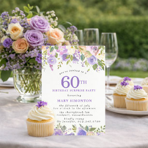 Invitation FÊTE SURPRISE 60e Anniversaire Fleurs Violettes Jo