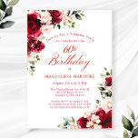 Invitation FÊTE SURPRISE 60e anniversaire Floral rose rouge<br><div class="desc">Des roses rouges et des pivoines roses rousses sont nichées dans des feuilles vert foncé sur cette invitation d'anniversaire. La calligraphie classique indique à vos invités que c'est un anniversaire important et qui est le célébrant de l'anniversaire. Cet article fait partie de la collection Red Rose Pink Peony. Il contient...</div>