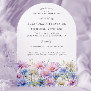 Invitation FÊTE SURPRISE 65 ans Fleur du mois de naissance de