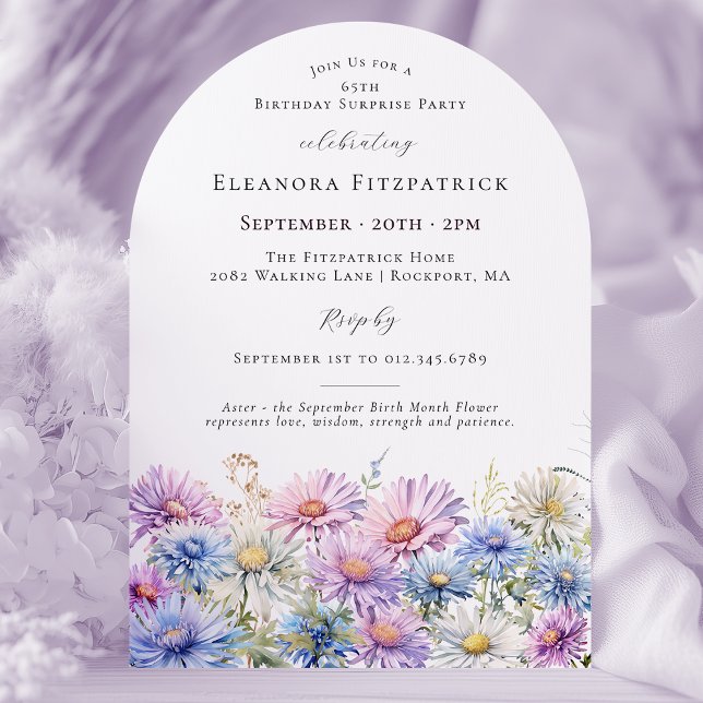 Invitation FÊTE SURPRISE 65 ans Fleur du mois de naissance de (Créateur téléchargé)