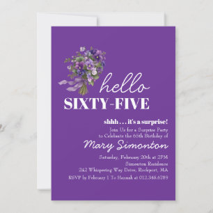 Invitation FÊTE SURPRISE 65e Anniversaire Bouquet Floral Viol