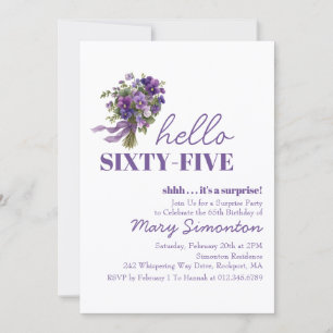 Invitation FÊTE SURPRISE 65e Anniversaire Bouquet Floral Viol