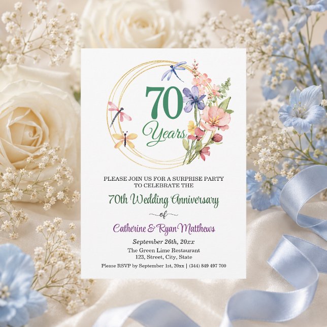 Invitation Fête surprise 70 ans de mariage floral (Créateur téléchargé)