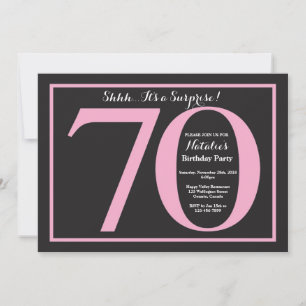 Invitation Fête surprise 70 ans Tableau noir rose et noir
