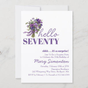 Invitation FÊTE SURPRISE 70e Anniversaire Bouquet Floral Viol