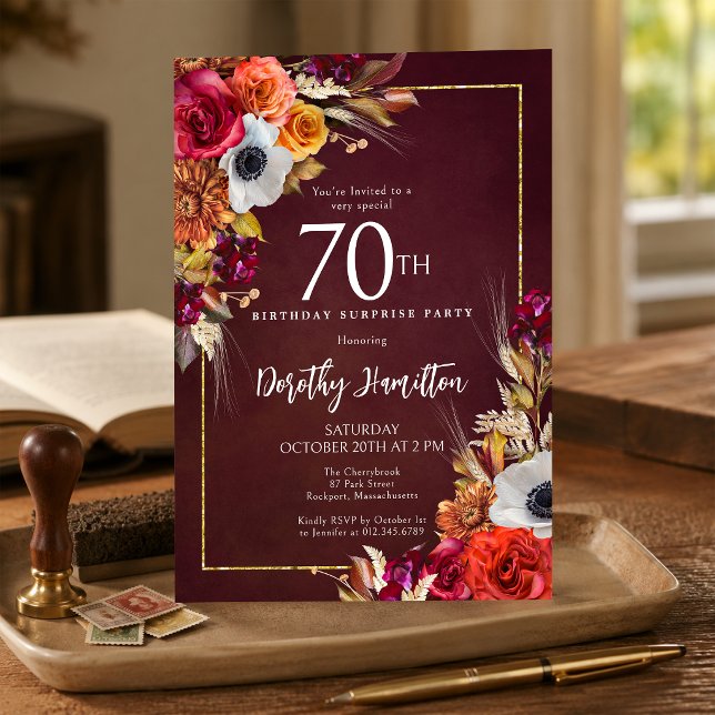 Invitation FÊTE SURPRISE 70e Anniversaire Fleurs d'Automne Bo (Créateur téléchargé)