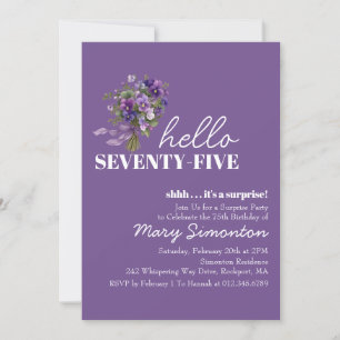 Invitation Fête surprise 75 ans Bouquet floral violet