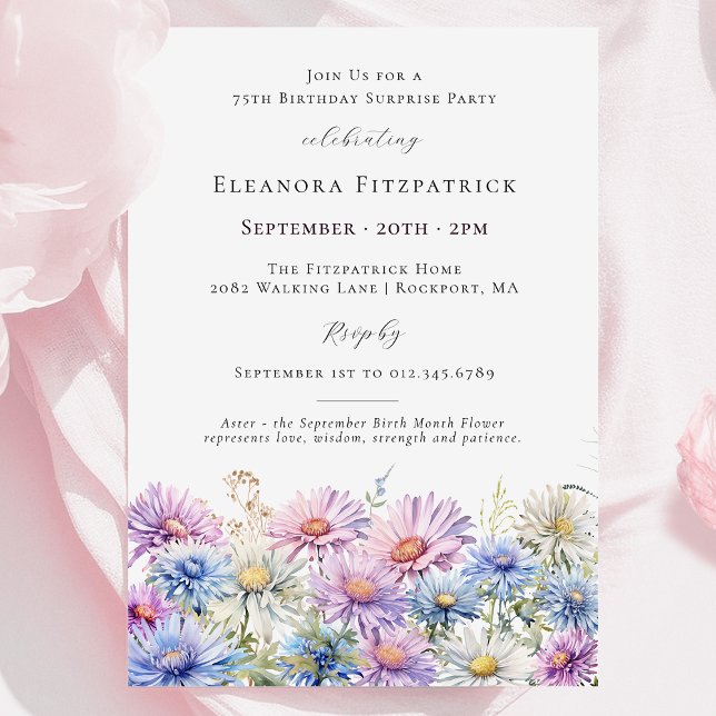 Invitation FÊTE SURPRISE 75e Anniversaire Fleur du mois de se (Créateur téléchargé)