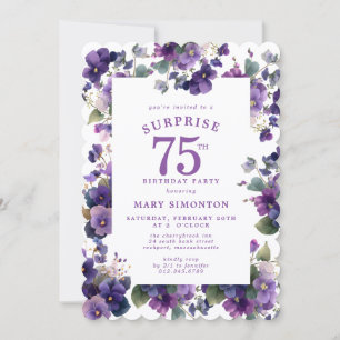 Invitation FÊTE SURPRISE 75e Anniversaire Fleur Violet Floral