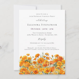 Invitation FÊTE SURPRISE 75e Souci octobre Fleur de naissance
