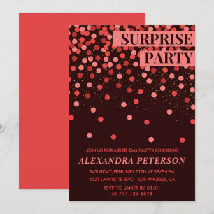 Invitation Fête surprise 78 ans anniversaire Noir Rouge Paill