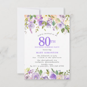 Invitation FÊTE SURPRISE 80e Anniversaire Fleurs Violettes Jo