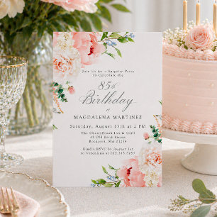 Invitation FÊTE SURPRISE 85e Anniversaire Féminin Floral Rose