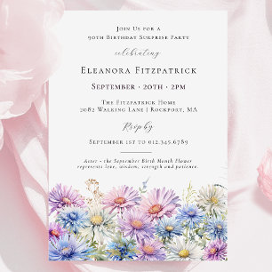 Invitation FÊTE SURPRISE 90 septembre Fleur du mois de naissa