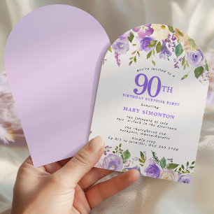 Invitation FÊTE SURPRISE 90e Anniversaire Arche Florale Viole