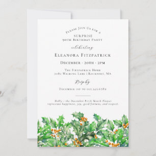 Invitation FÊTE SURPRISE 90e Fleur de naissance Holly Décembr
