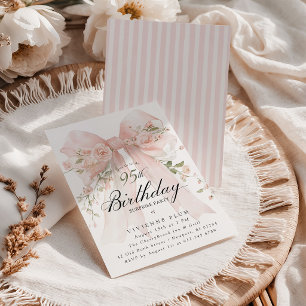Invitation FÊTE SURPRISE 95e Anniversaire Élégant Floral Rose