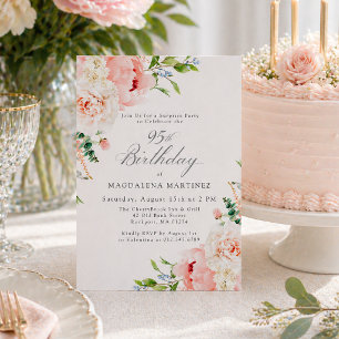 Invitation FÊTE SURPRISE 95e Anniversaire Féminin Floral Rose