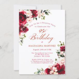 Invitation FÊTE SURPRISE 95e anniversaire Rose rose rose rose
