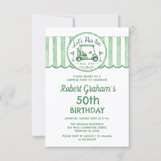 Invitation Fête surprise abordable 50 ans thème golf (Devant)