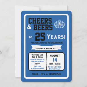 Invitation Fête surprise au bar sportif 25 ans à boire
