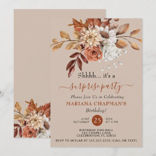 Invitation Fête surprise automnale aquarelle florale taupe
