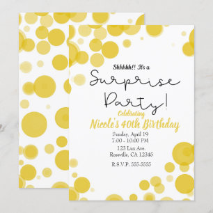 Invitation Fête surprise avec bulles à pois jaunes et blancs