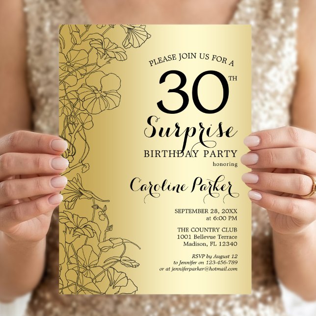 Invitation Fête surprise d'anniversaire 30 ans en or (Créateur téléchargé)